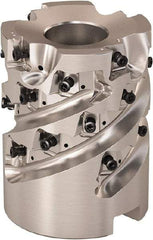 Seco - 4 Inserts, 50mm Cut Diam, 1-1/16" Arbor Diam, 43mm Max Depth of Cut, Indexable Square-Shoulder Face Mill - 0° Lead Angle, 2.5591" High, LOEX Insert Compatibility, Series Square T4-08 - Eagle Tool & Supply