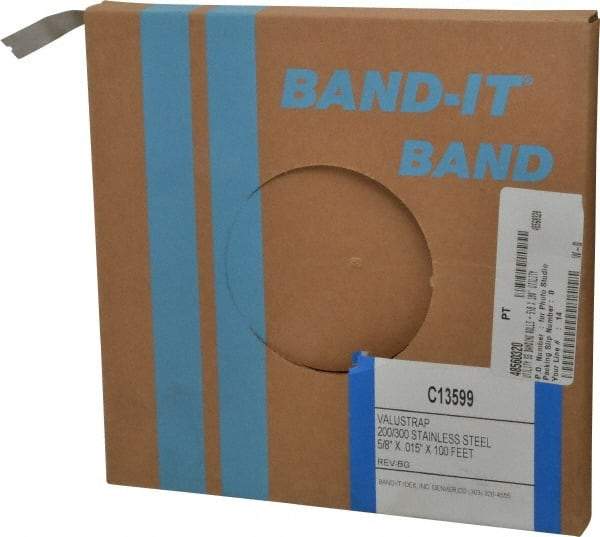 Made in USA - Grade 200 to 300, Stainless Steel Banding Strap Roll - 5/8" Wide x 0.015" Thick - Eagle Tool & Supply
