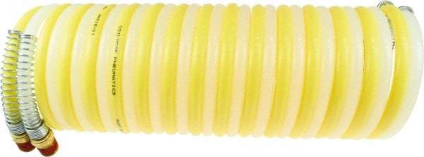 Coilhose Pneumatics - 5/16" ID, 1/4 Thread, 12' Long, Yellow & Natural Nylon Coiled & Self Storing Hose - 175 Max psi, Male Swivel x Male Swivel - Eagle Tool & Supply