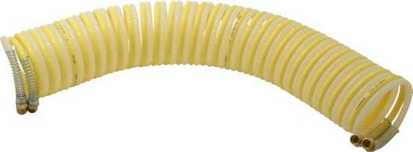 Coilhose Pneumatics - 1/4" ID, 1/4 Thread, 25' Long, Yellow & Natural Nylon Coiled & Self Storing Hose - 185 Max psi, Male Swivel x Male Swivel - Eagle Tool & Supply