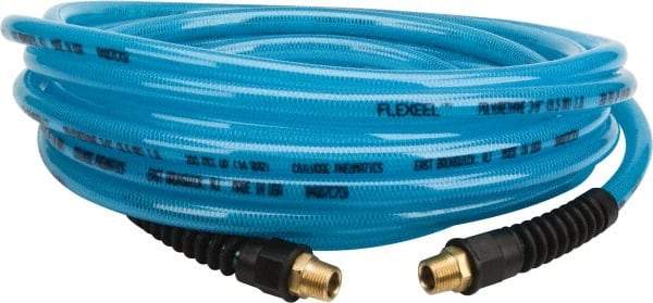 Coilhose Pneumatics - 3/8" ID, 3/8 Thread, 25' Long, Transparent Blue Polyurethane Coiled & Self Storing Hose - 200 Max psi, Male Rigid x Male Rigid - Eagle Tool & Supply