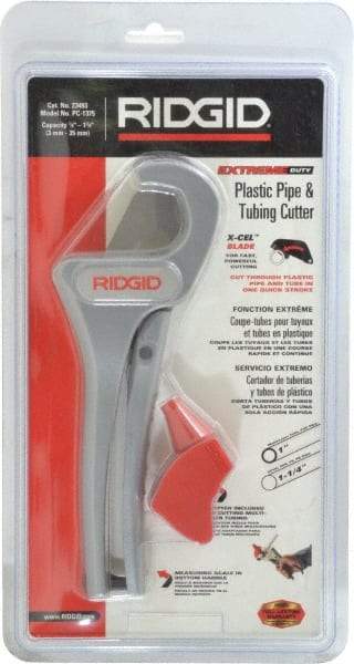 Ridgid - 1/8" to 1-3/8" Pipe Capacity, Single Stroke Cutter - Cuts Plastic, Rubber, PVC, CPVC - Eagle Tool & Supply