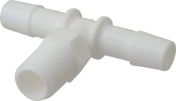 Made in USA - 3/8" Barb, 3/8, Polypropylene Single Barbed Tube Branch Tee - White, Male - Eagle Tool & Supply