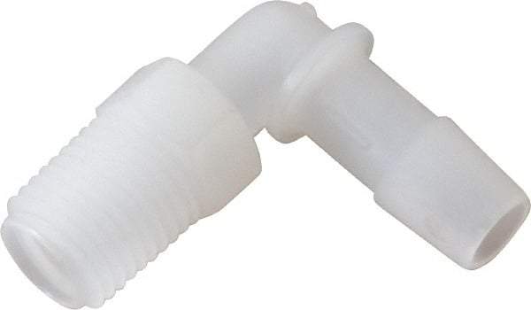 Made in USA - 3/8" Barb, 3/8, Kynar Single Barbed Tube Elbow - Natural, Male - Eagle Tool & Supply