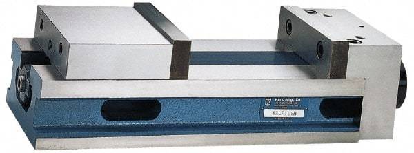 Kurt - 6" Jaw Width, 14" Jaw Opening Capacity, Horizontal Stationary Machine Vise - Manual Operation, 6,877 Lb Capacity, 1 Station, 24.51" Long x 4.86" High x 1-31/64" Deep, 1.735" Jaw Height, 80,000 psi Max Clamp Force, Ductile Iron - Eagle Tool & Supply