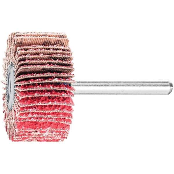 PFERD - 1-1/2" Diam x 1" Face Width, Ceramic Coated Mounted Flap Wheel - 1/4" Shank Mount, 40 Grit, 25,000 Max RPM - Eagle Tool & Supply