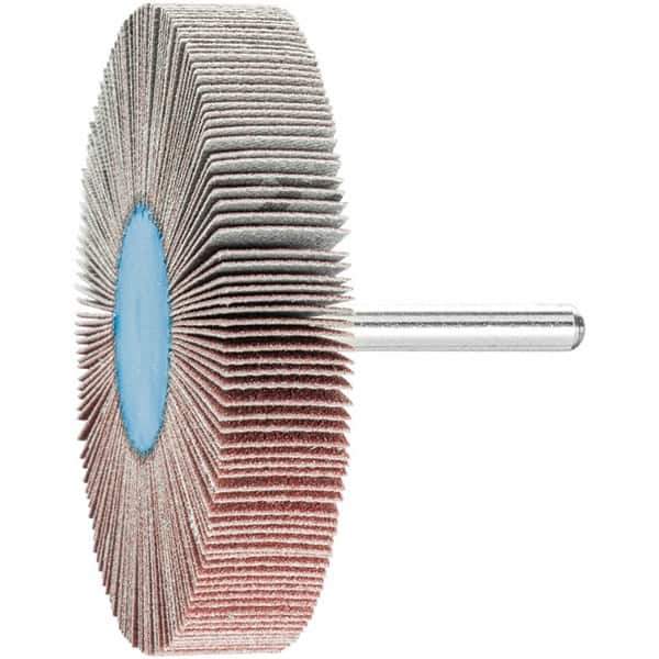 PFERD - 3" Diam x 1/2" Face Width, Aluminum Oxide Coated Mounted Flap Wheel - 1/4" Shank Mount, 120 Grit, 20,000 Max RPM - Eagle Tool & Supply