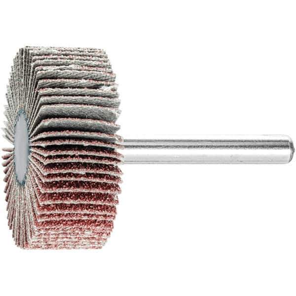 PFERD - 1-1/2" Diam x 1/2" Face Width, Aluminum Oxide Coated Mounted Flap Wheel - 1/4" Shank Mount, 60 Grit, 23,000 Max RPM - Eagle Tool & Supply
