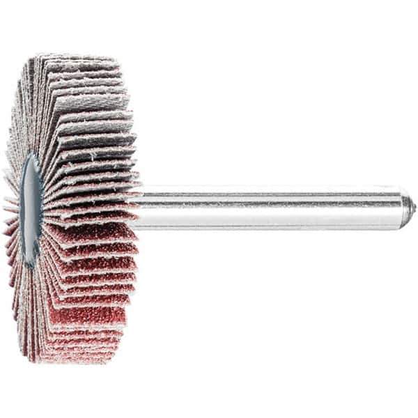 PFERD - 1-1/2" Diam x 1/2" Face Width, Aluminum Oxide Coated Mounted Flap Wheel - 1/4" Shank Mount, 80 Grit, 23,000 Max RPM - Eagle Tool & Supply