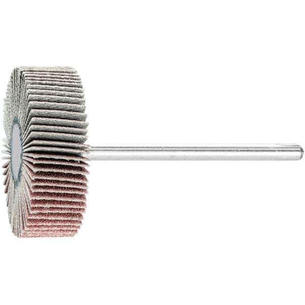 PFERD - 1-3/16" Diam x 3/8" Face Width, Aluminum Oxide Coated Mounted Flap Wheel - 1/8" Shank Mount, 240 Grit, 25,000 Max RPM - Eagle Tool & Supply