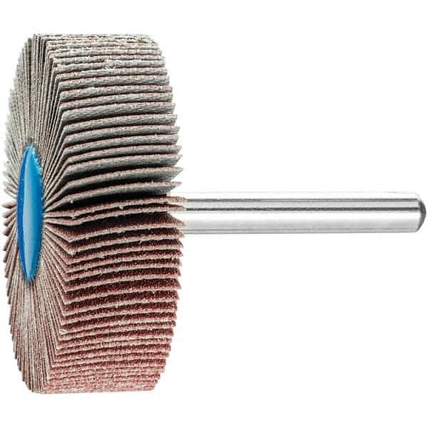 PFERD - 2" Diam x 1/2" Face Width, Aluminum Oxide Coated Mounted Flap Wheel - 1/4" Shank Mount, 120 Grit, 23,000 Max RPM - Eagle Tool & Supply