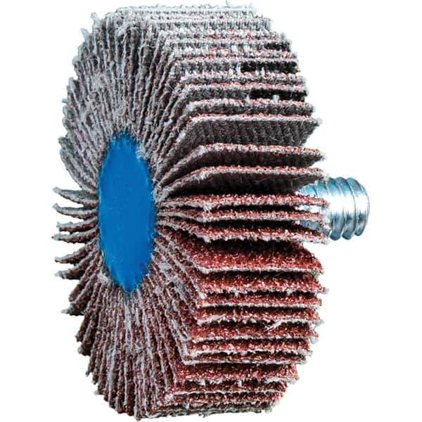 PFERD - 1-1/2" Diam x 1/2" Face Width, Aluminum Oxide Coated Mounted Flap Wheel - 1/4-20 Threaded Mount, 60 Grit, 23,000 Max RPM - Eagle Tool & Supply