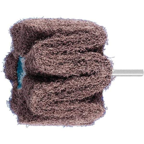 PFERD - 3" Diam x 2" Face Width, Aluminum Oxide Nonwoven Mounted Flap Wheel - 1/4" Shank Mount, 100 Grit, 7,500 Max RPM - Eagle Tool & Supply