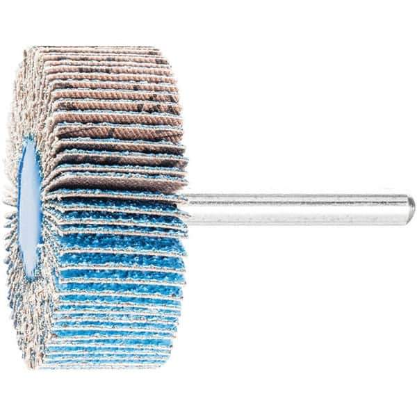 PFERD - 2" Diam x 1" Face Width, Aluminum Oxide Coated Mounted Flap Wheel - 1/4" Shank Mount, 60 Grit, 23,000 Max RPM - Eagle Tool & Supply