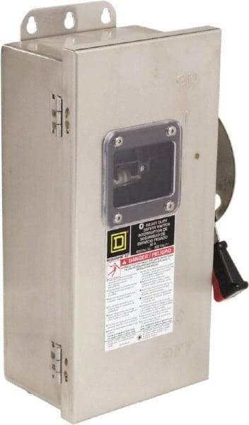 Square D - 30 Amp, 600 VAC/VDC, 3 Pole Nonfused Safety Switch - NEMA 12, 3, 3R, 4 & 4X, 10 hp at 600 VAC, 15 at 600 VDC (Single Phase), 30 hp at 600 VAC, 15 hp at 600 VDC (Triple Phase) - Eagle Tool & Supply
