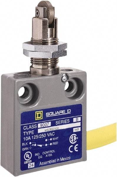 Square D - SPDT, NC/NO, 240 VAC, Prewired Terminal, Roller Plunger Actuator, General Purpose Limit Switch - 1, 2, 4, 6, 6P NEMA Rating, IP67 IPR Rating, Panel Mount, 80 Ounce Operating Force - Eagle Tool & Supply