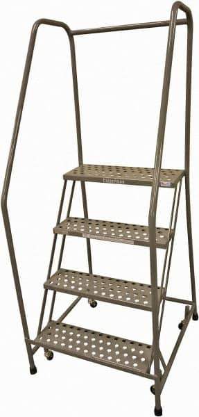 Cotterman - 70" 4 Step Rolling Warehouse Ladder - Rolling Safety Ladder, 450 Lb Capacity, 40" Platform Height, 30" Base Width x 31" Base Depth, Expanded Metal Tread - Eagle Tool & Supply