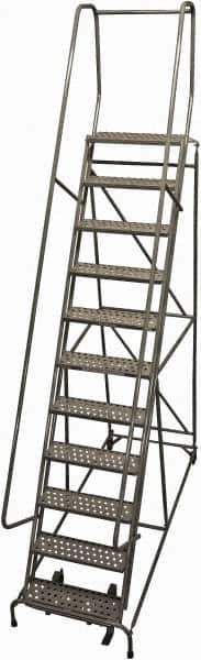 Cotterman - 140" 11 Step Rolling Warehouse Ladder - Rolling Safety Ladder, 450 Lb Capacity, 110" Platform Height, 32" Base Width x 91" Base Depth, Perforated Tread - Eagle Tool & Supply