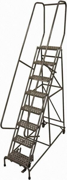 Cotterman - 110" 8 Step Rolling Warehouse Ladder - Rolling Safety Ladder, 450 Lb Capacity, 80" Platform Height, 24" Base Width x 71" Base Depth, Perforated Tread - Eagle Tool & Supply