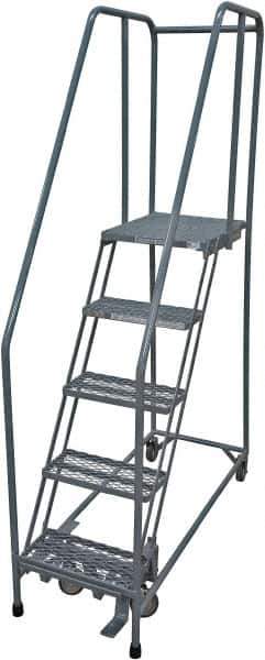 Cotterman - 80" 5 Step Rolling Warehouse Ladder - Rolling Safety Ladder, 450 Lb Capacity, 50" Platform Height, 30" Base Width x 50" Base Depth, Serrated Steel - Eagle Tool & Supply