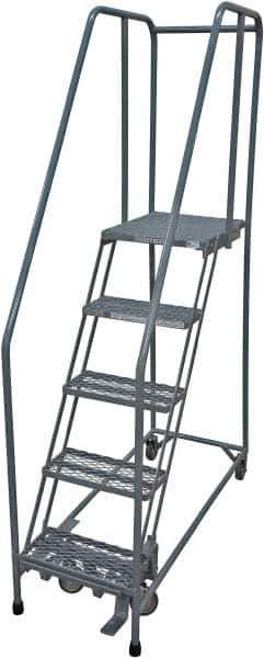 Cotterman - 80" 5 Step Rolling Warehouse Ladder - Rolling Safety Ladder, 450 Lb Capacity, 50" Platform Height, 30" Base Width x 40" Base Depth, Expanded Metal Tread - Eagle Tool & Supply