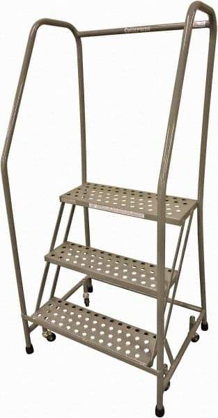 Cotterman - 60" 3 Step Rolling Warehouse Ladder - Rolling Safety Ladder, 450 Lb Capacity, 30" Platform Height, 20" Base Width x 36" Base Depth, Perforated Tread - Eagle Tool & Supply