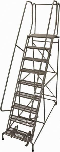 Cotterman - 120" 9 Step Rolling Warehouse Ladder - Rolling Safety Ladder, 450 Lb Capacity, 90" Platform Height, 32" Base Width x 77" Base Depth, Expanded Metal Tread - Eagle Tool & Supply