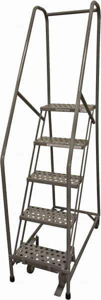 Cotterman - 80" 5 Step Rolling Warehouse Ladder - Rolling Safety Ladder, 450 Lb Capacity, 50" Platform Height, 30" Base Width x 50" Base Depth, Perforated Tread - Eagle Tool & Supply