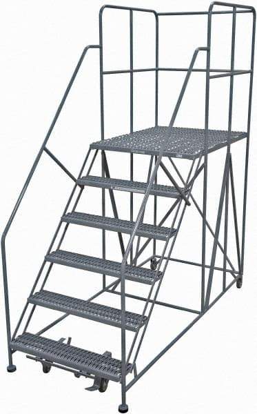 Cotterman - 96" 6 Step Rolling Work Platform - Rolling Work Platform, 800 Lb Capacity, 60" Platform Height, 28" Base Width x 78" Base Depth, Serrated Steel - Eagle Tool & Supply