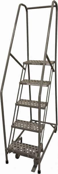 Cotterman - 80" 5 Step Rolling Warehouse Ladder - Rolling Safety Ladder, 450 Lb Capacity, 50" Platform Height, 30" Base Width x 40" Base Depth, Perforated Tread - Eagle Tool & Supply