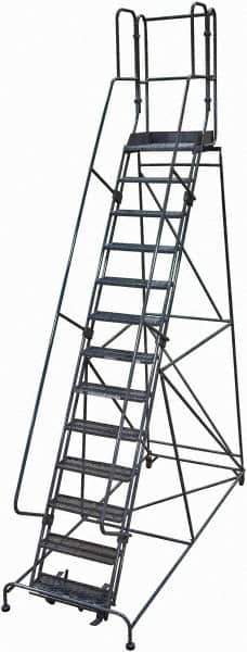Cotterman - 172" 13 Step Rolling Warehouse Ladder - Rolling Safety Ladder, 450 Lb Capacity, 130" Platform Height, 42" Base Width x 105" Base Depth, Perforated Tread - Eagle Tool & Supply
