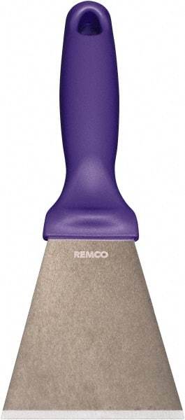 Remco - Stiff Stainless Steel Beveled Scraper - 3" Blade Width x 3-1/2" Blade Length, 5-13/32" Long Ergonomic Polypropylene Handle - Eagle Tool & Supply