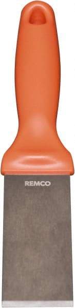 Remco - Stiff Stainless Steel Beveled Scraper - 1-1/2" Blade Width x 3-1/2" Blade Length, 5-13/32" Long Ergonomic Polypropylene Handle - Eagle Tool & Supply