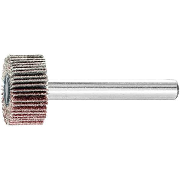 PFERD - 3/4" Diam x 3/8" Face Width, Aluminum Oxide Coated Mounted Flap Wheel - 1/4" Shank Mount, 120 Grit, 38,100 Max RPM - Eagle Tool & Supply