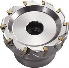 Kyocera - 7 Inserts, 80mm Cut Diam, 14mm Arbor Diam, 10mm Max Depth of Cut, Indexable Square-Shoulder Face Mill - 0° Lead Angle, 50mm High, BDMT 11T3 Insert Compatibility, Through Coolant - Eagle Tool & Supply