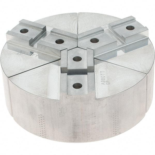 Abbott Workholding Products - 6" Max Chuck Capacity, Serrated Interface, Round Soft Lathe Chuck Jaw - 3 Jaw, Aluminum, 42.88mm Btw Mount Hole Ctrs, 6" Wide, 2" High, 18.75mm Groove, 5/16" Fastener - Eagle Tool & Supply
