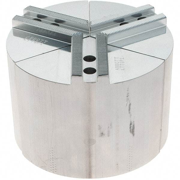 Abbott Workholding Products - 6" Max Chuck Capacity, 1.5mm x 60° Serrated Interface, Round Soft Lathe Chuck Jaw - 3 Jaw, Aluminum, 0.7874" Btw Mount Hole Ctrs, 6" Wide, 4" High, 10mm Fastener - Eagle Tool & Supply