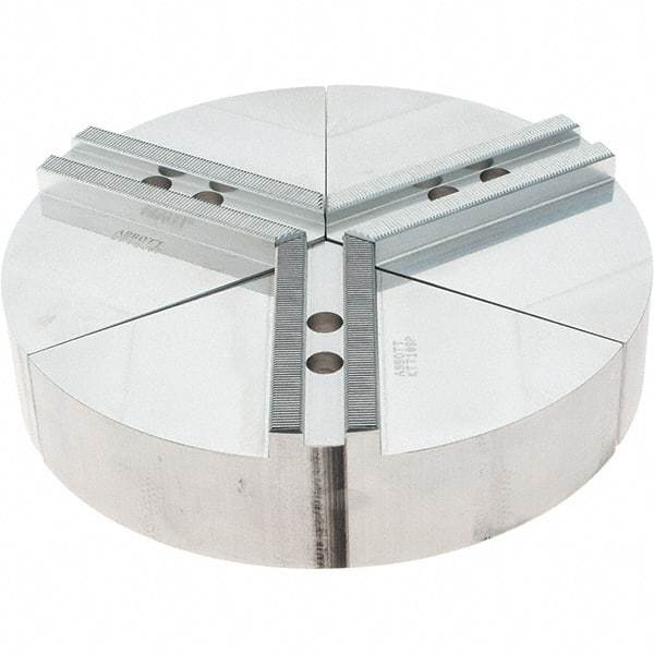 Abbott Workholding Products - 8" Max Chuck Capacity, 1.5mm x 60° Serrated Interface, Round Soft Lathe Chuck Jaw - 3 Jaw, Aluminum, 0.9843" Btw Mount Hole Ctrs, 10" Wide, 2" High, 12mm Fastener - Eagle Tool & Supply