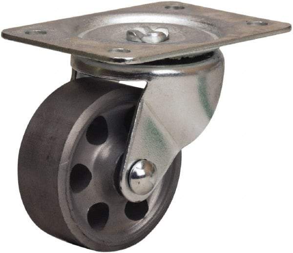 Hamilton - 2-1/2" Diam x 1" Wide x 3-1/4" OAH Top Plate Mount Swivel Caster - Cast Iron, 200 Lb Capacity, Plain Bore Bearing, 2-1/4 x 4-1/2" Plate - Eagle Tool & Supply