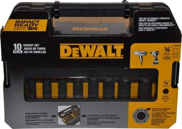 DeWALT - 10 Piece 3/8" Drive Thin Wall Deep Impact Socket Set - 6 Points, 5/16 to 3/4", Inch Measurement Standard - Eagle Tool & Supply