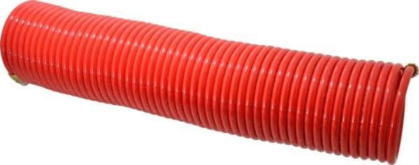 PRO-SOURCE - 1/4" ID, 1/4 Thread, 50' Long, Red Nylon Coiled & Self Storing Hose - 350 Max psi, Male Swivel x Male Swivel - Eagle Tool & Supply