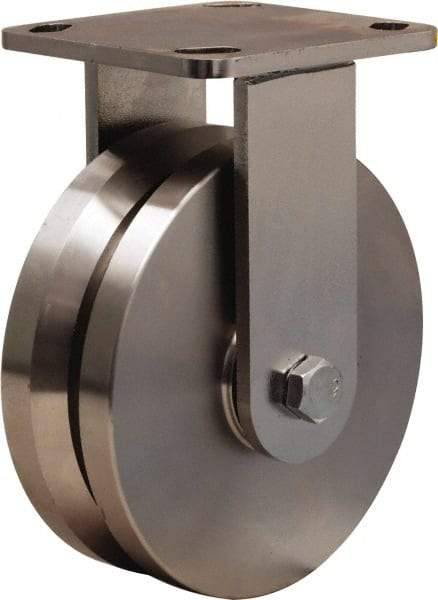 Hamilton - 6" Diam x 2" Wide, Stainless Steel Rigid Caster - 1,200 Lb Capacity, Top Plate Mount, 4" x 4-1/2" Plate, Delrin Bearing - Eagle Tool & Supply