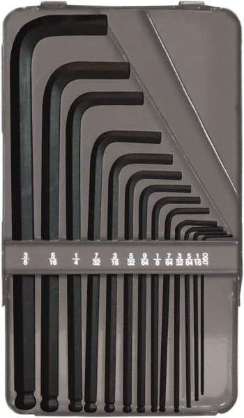 Bondhus - 13 Piece L-Key Ball End Hex Key Set - Hex Range 0.05 to 3/8", 7-1/2" OAL, Protanium High Torque Steel - Eagle Tool & Supply