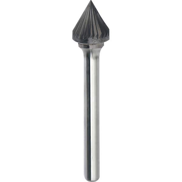 Made in USA - 5/16" Cut Diam, 1/4" Shank Diam, Cone Head Single Cut Burr - Carbide, 5/16" LOC, 2-1/16" OAL - Eagle Tool & Supply