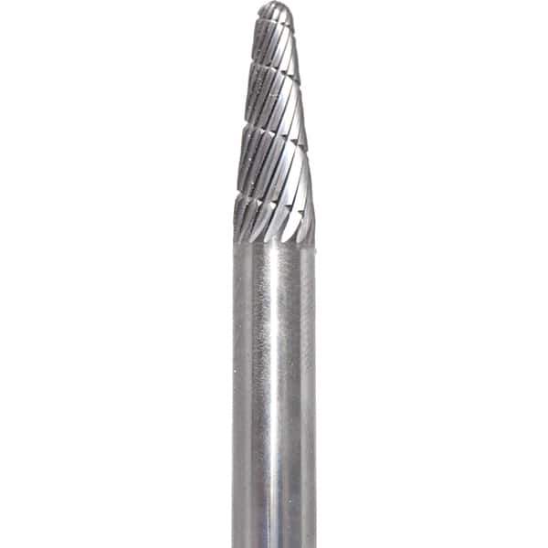 Made in USA - 6mm Cut Diam, 0.2362" Shank Diam, Cone Head Aluma Cut Burr - Carbide, 16mm LOC, 50mm OAL - Eagle Tool & Supply