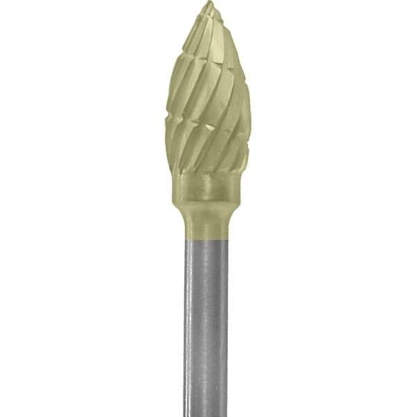 Made in USA - 3/16" Cut Diam, 0.0925" Shank Diam, Flame Head Chipbreaker Cut Burr - Carbide, 3/8" LOC, 1-7/8" OAL - Eagle Tool & Supply