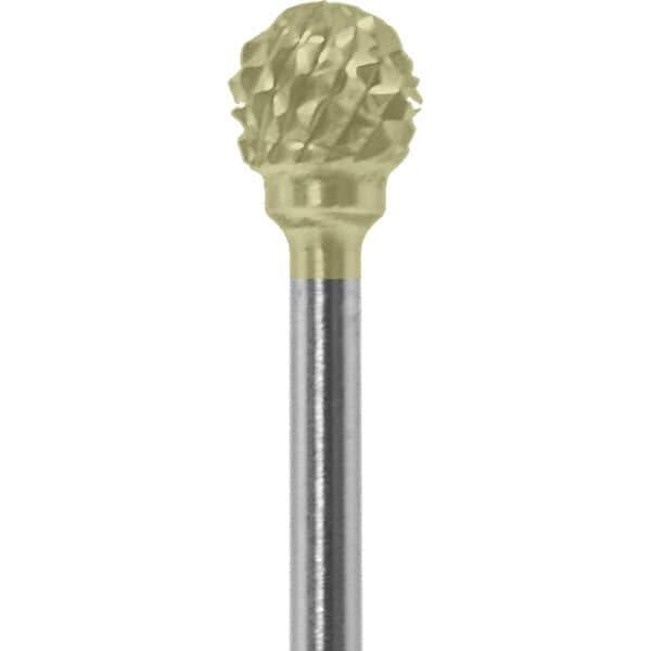Made in USA - 1/4" Cut Diam, 0.0925" Shank Diam, Ball Head Diamond Cut Burr - Carbide, 1/4" LOC, 1-3/4" OAL - Eagle Tool & Supply