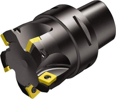 Sandvik Coromant - 3 Inserts, 28mm Cut Diam, 50mm Arbor Diam, 2mm Max Depth of Cut, Indexable Square-Shoulder Face Mill - 10° Lead Angle, 100mm High, R210-140512M Insert Compatibility, Through Coolant, Series CoroMill 210 - Eagle Tool & Supply