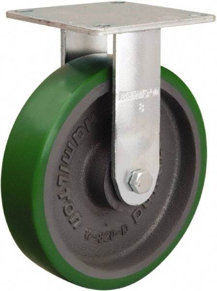 Hamilton - 8" Diam x 2" Wide x 9-1/2" OAH Top Plate Mount Rigid Caster - Polyurethane Mold onto Cast Iron Center, 900 Lb Capacity, Sealed Precision Ball Bearing, 5 x 5-1/2" Plate - Eagle Tool & Supply