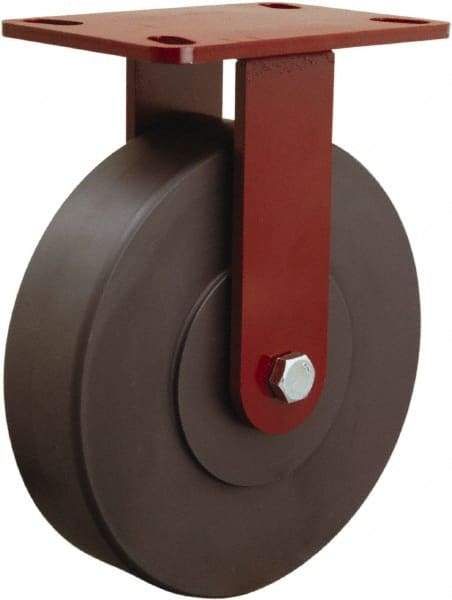 Hamilton - 8" Diam x 2" Wide x 9-3/4" OAH Top Plate Mount Rigid Caster - Nylon, 2,000 Lb Capacity, Sealed Precision Ball Bearing, 4-1/2 x 6-1/2" Plate - Eagle Tool & Supply